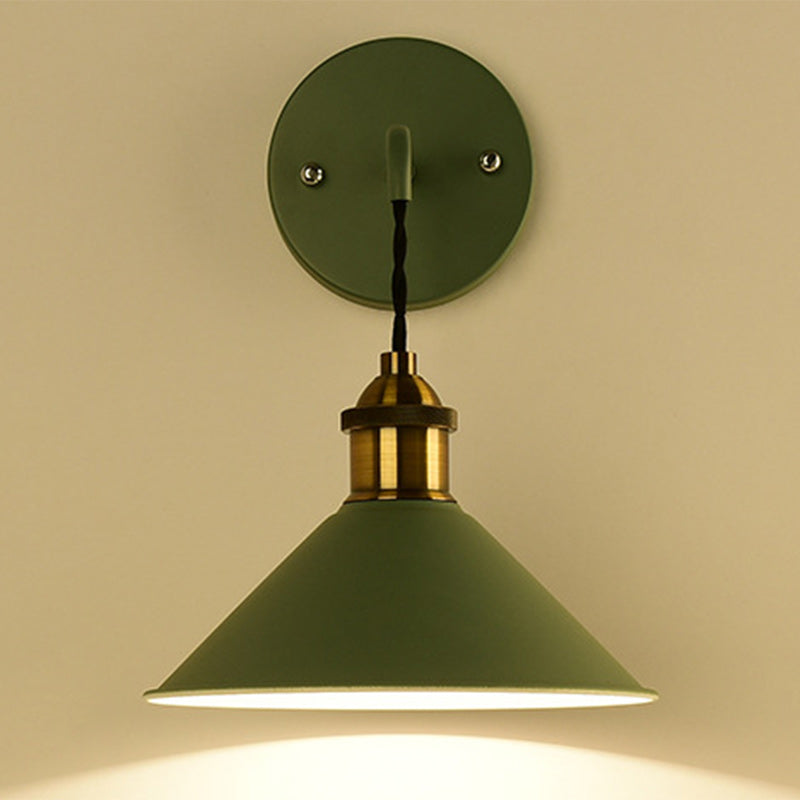 Contemporary Scandinavian Macaron Iron Conical 1-Light Wall Sconce Lamp For Living Room