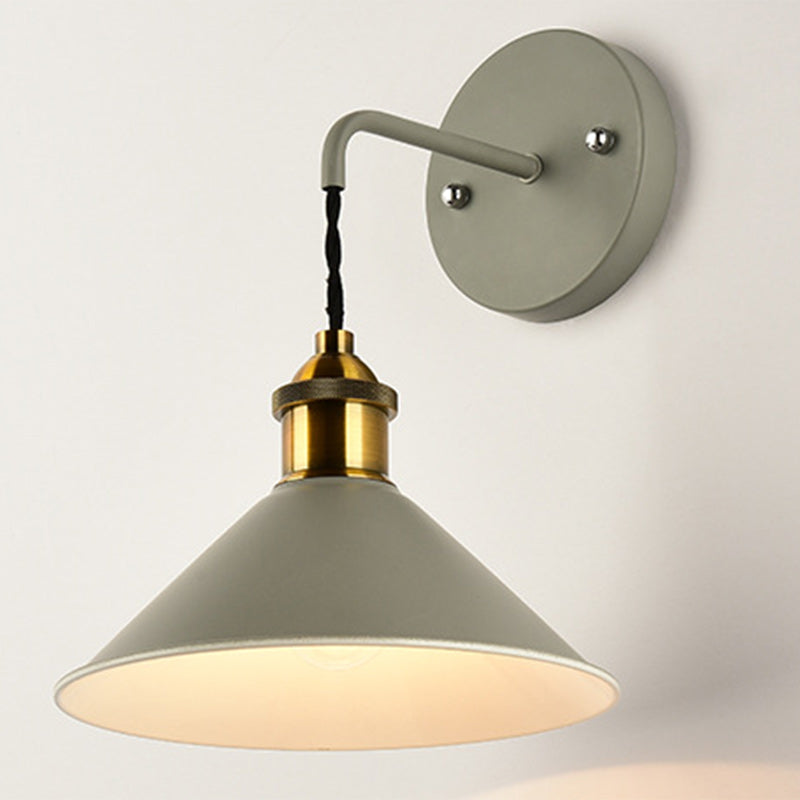Contemporary Scandinavian Macaron Iron Conical 1-Light Wall Sconce Lamp For Living Room