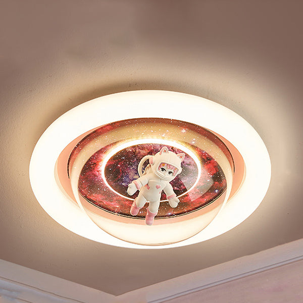 現代的でクリエイティブな漫画風樹脂製惑星宇宙飛行士アイアンアクリル製LEDフラッシュマウントシーリングライト(寝室用)