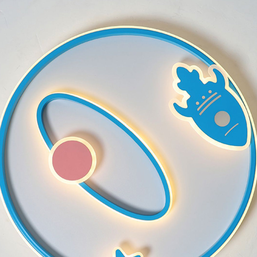 Contemporary Creative Cartoon Space Rocket Iron Acrylic LED Flush Mount Ceiling Light For Bedroom