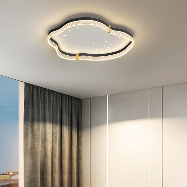 Contemporary Luxury Iron Acrylic Cloud Shade Star Decoration LED Flush Mount Ceiling Light For Bedroom