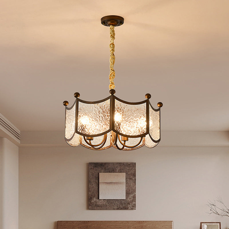 Traditional French Corrugated Ripple Glass Shade Hardware 5-Light Chandelier For Living Room