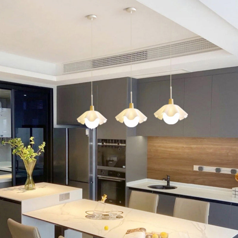 Traditional French Floral Acrylic Glass Ball Shade Solid Wood 1-Light Pendant Light For Living Room