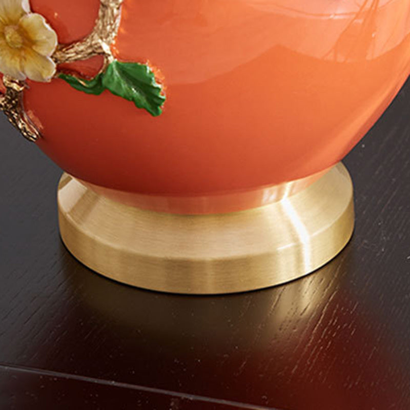 Traditional Chinese Pleated Fabric Shade Enameled Ceramic Vase Base 1-Light Table Lamp For Bedroom