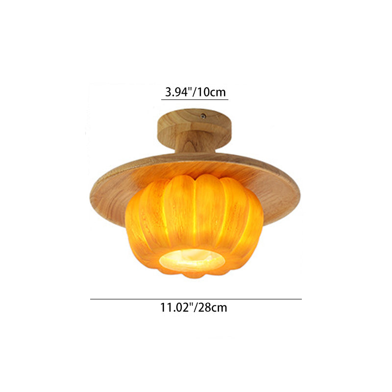 Contemporary Creative Resin Pumpkin PE Shade 1-Light Semi-Flush Mount Ceiling Light For Living Room
