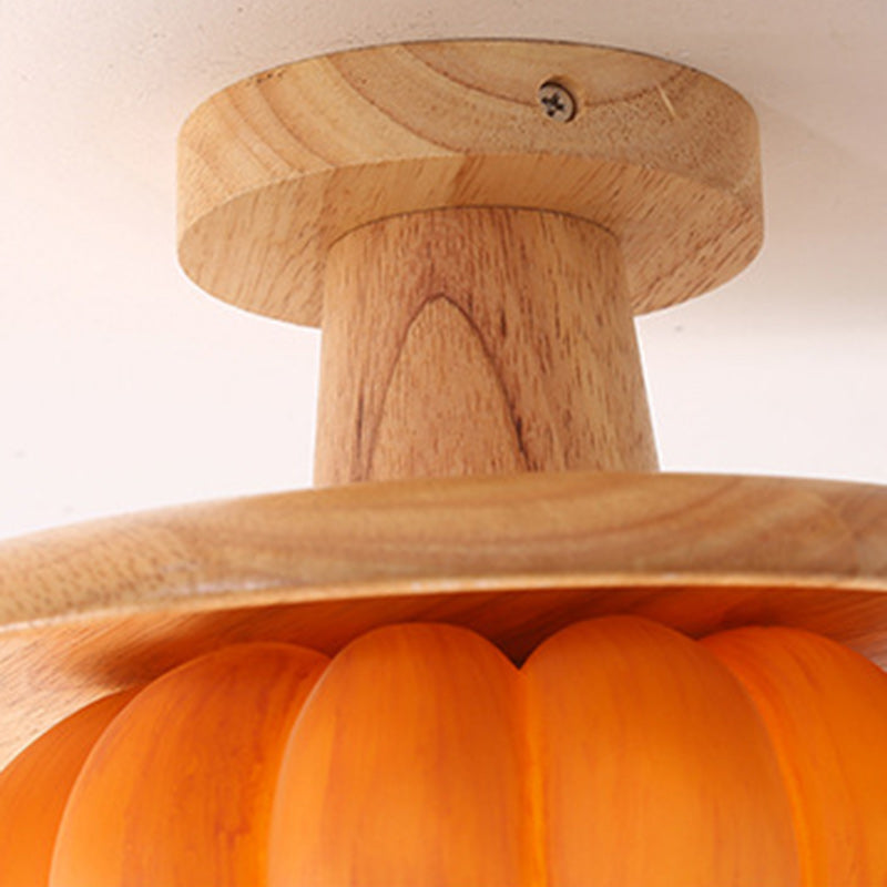 Contemporary Creative Resin Pumpkin PE Shade 1-Light Semi-Flush Mount Ceiling Light For Living Room