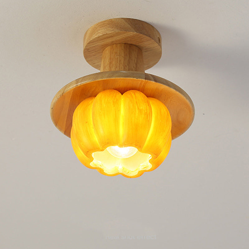 Contemporary Creative Resin Pumpkin PE Shade 1-Light Semi-Flush Mount Ceiling Light For Living Room