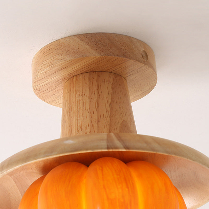 Contemporary Creative Resin Pumpkin PE Shade 1-Light Semi-Flush Mount Ceiling Light For Living Room