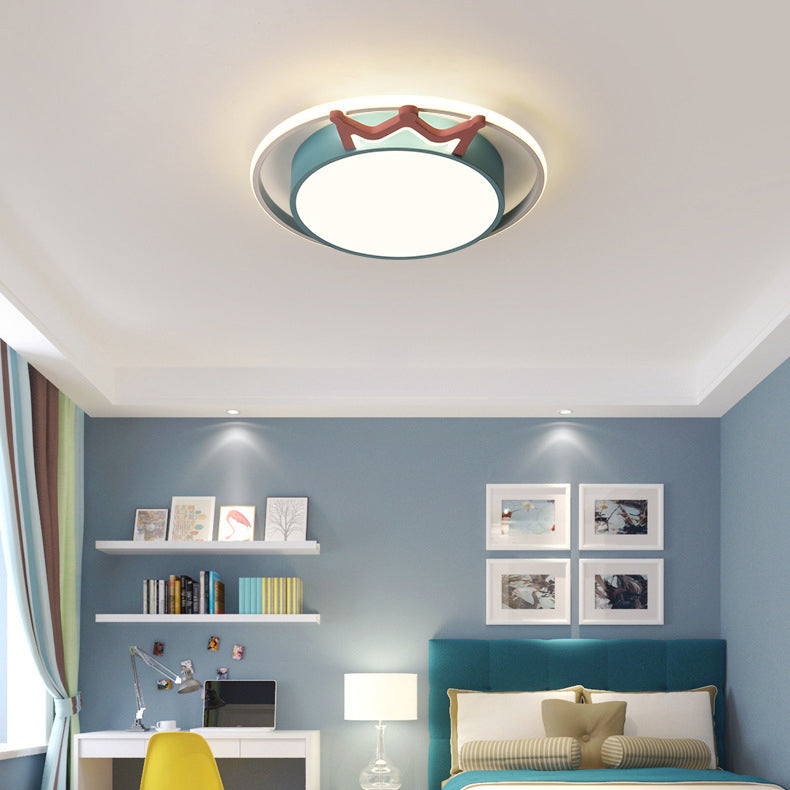 Contemporary Nordic Crown Iron Acrylic Round LED Flush Mount Ceiling Light For Living Room