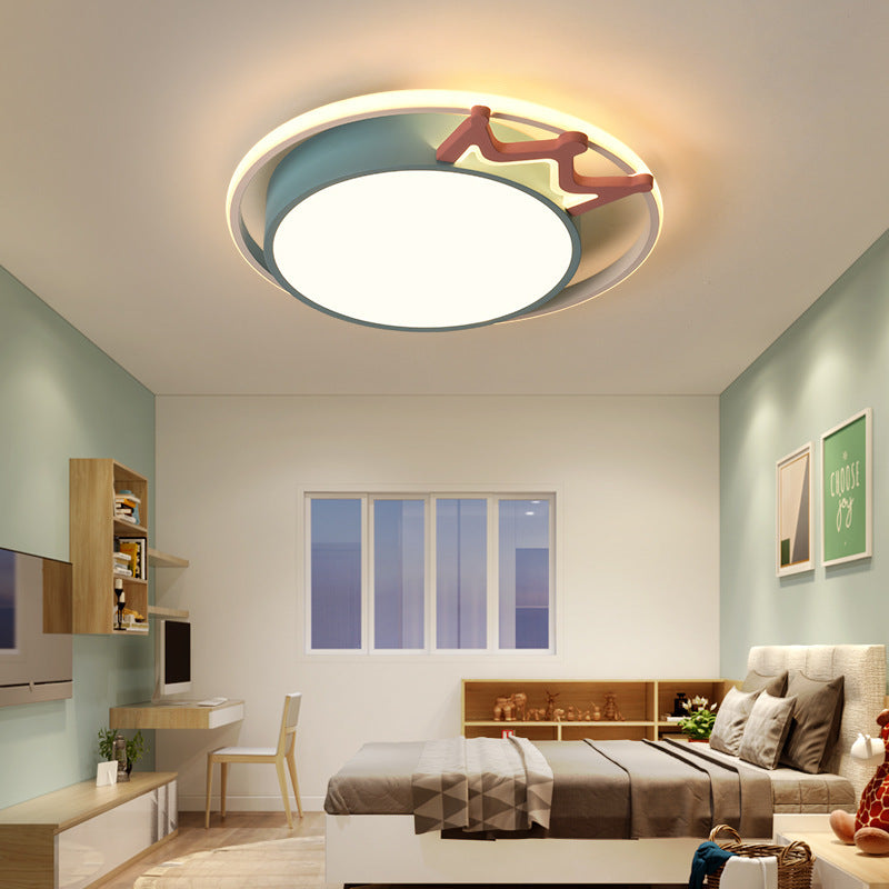 Contemporary Nordic Crown Iron Acrylic Round LED Flush Mount Ceiling Light For Living Room