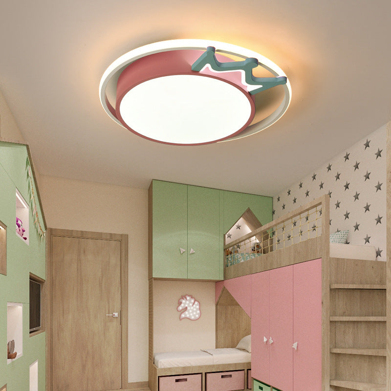 Contemporary Nordic Crown Iron Acrylic Round LED Flush Mount Ceiling Light For Living Room