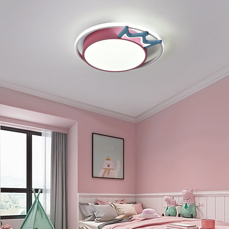 Contemporary Nordic Crown Iron Acrylic Round LED Flush Mount Ceiling Light For Living Room