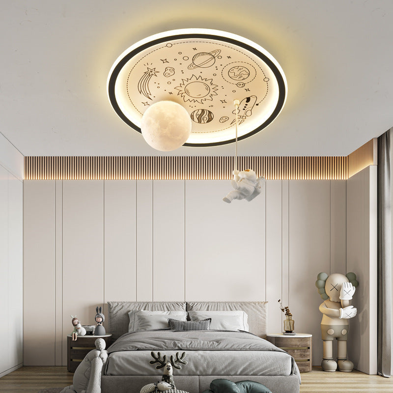 Contemporary Creative Resin Astronaut Planet Iron Acrylic LED Flush Mount Ceiling Light For Living Room