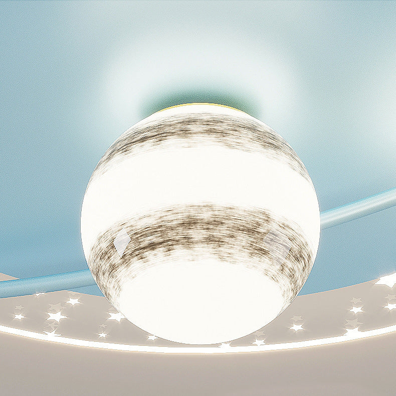 Contemporary Scandinavian Round Cartoon Astronaut Planet Iron Acrylic LED Flush Mount Ceiling Light For Bedroom