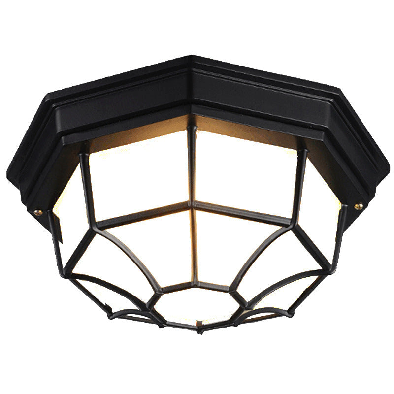 Traditional European Aluminum Glass Polygon 1-Light Semi-Flush Mount Ceiling Light For Hallway
