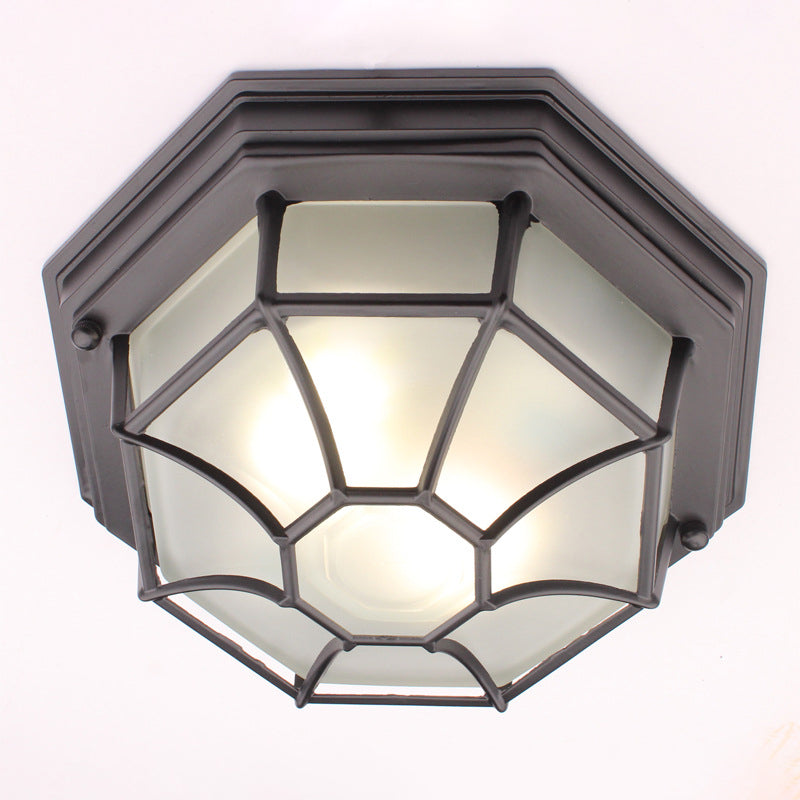 Traditional European Aluminum Glass Polygon 1-Light Semi-Flush Mount Ceiling Light For Hallway