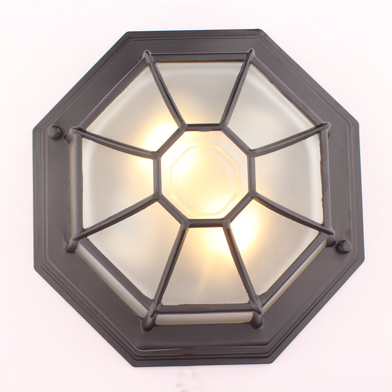 Traditional European Aluminum Glass Polygon 1-Light Semi-Flush Mount Ceiling Light For Hallway