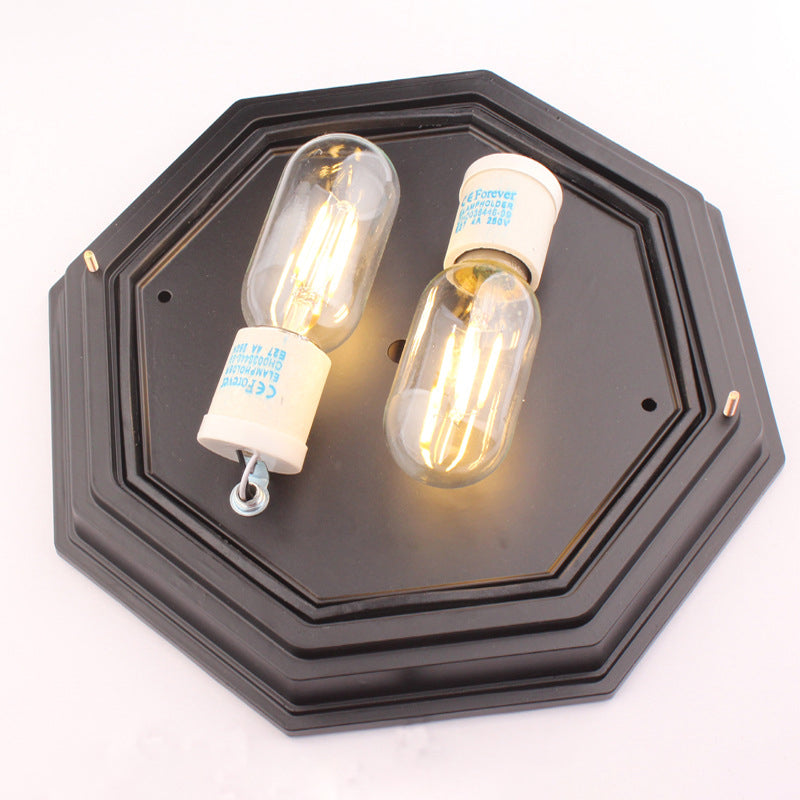 Traditional European Aluminum Glass Polygon 1-Light Semi-Flush Mount Ceiling Light For Hallway