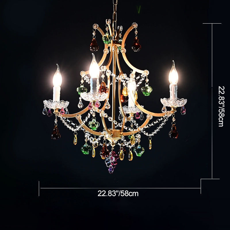 Modern Art Deco Arc Hardware Frame Crystal Tassel Candelabra 4/6/8-Light Chandelier For Living Room