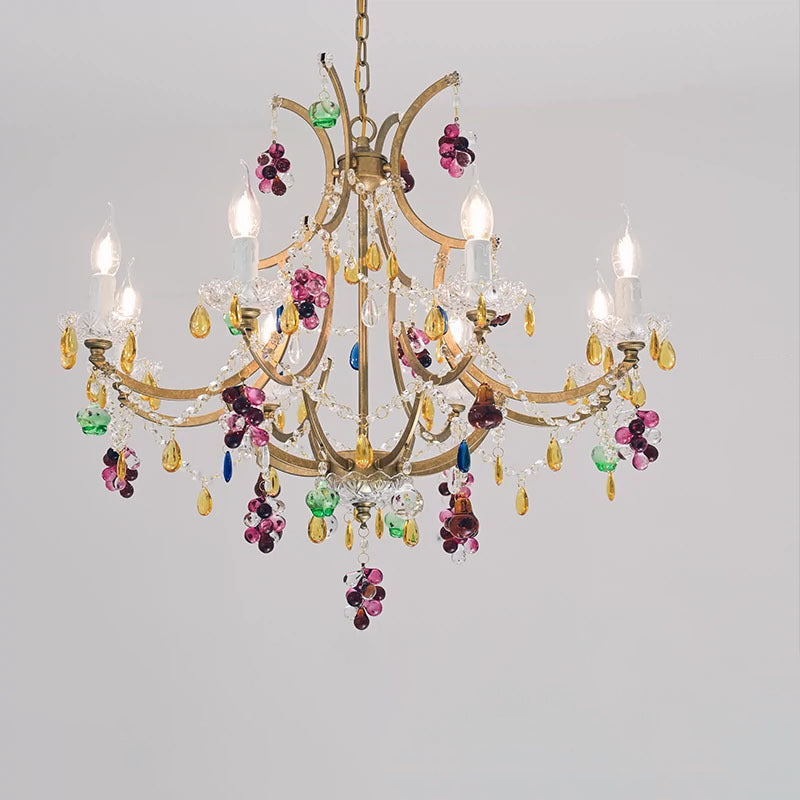 Modern Art Deco Arc Hardware Frame Crystal Tassel Candelabra 4/6/8-Light Chandelier For Living Room