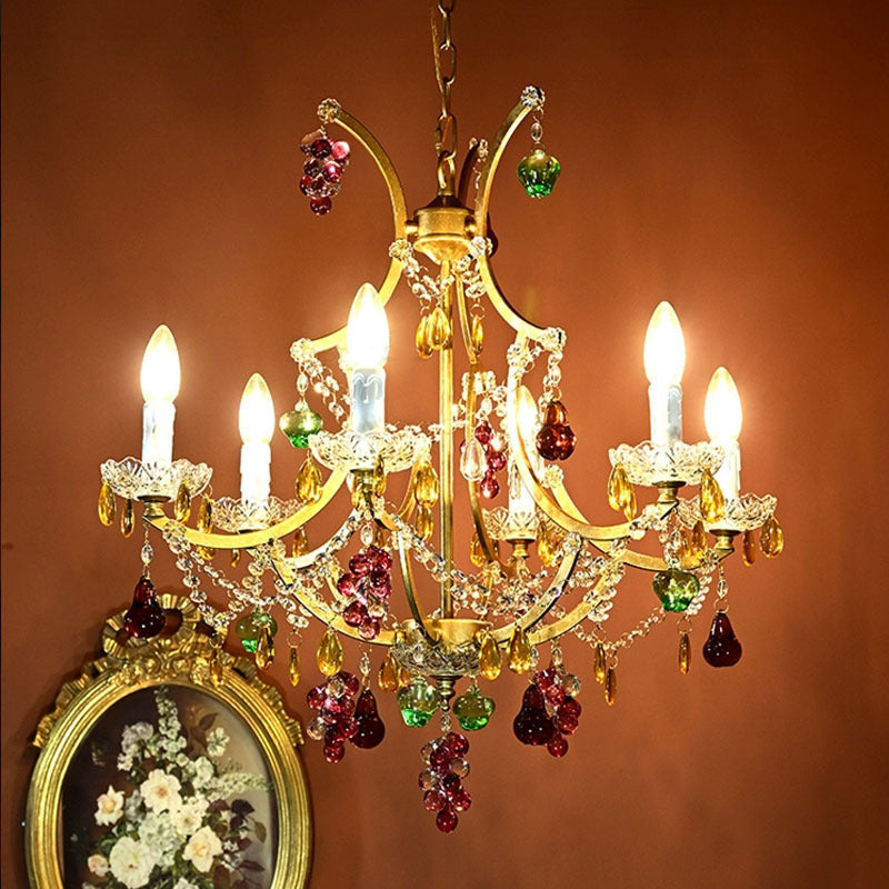 Modern Art Deco Arc Hardware Frame Crystal Tassel Candelabra 4/6/8-Light Chandelier For Living Room