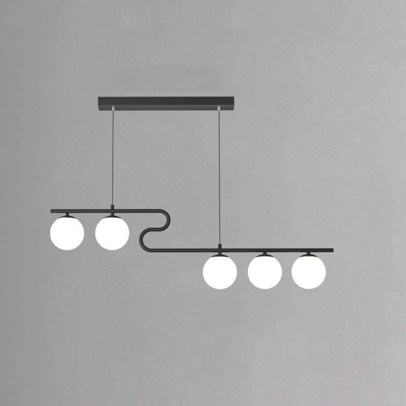 Modern Mid-Century Iron Straight Line Glass Ball Shade 5-Light Pendant Light Island Light For Living Room
