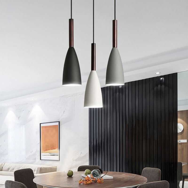 Contemporary Scandinavian Macaron Iron Geometric Cone 1-Light Pendant Light For Living Room