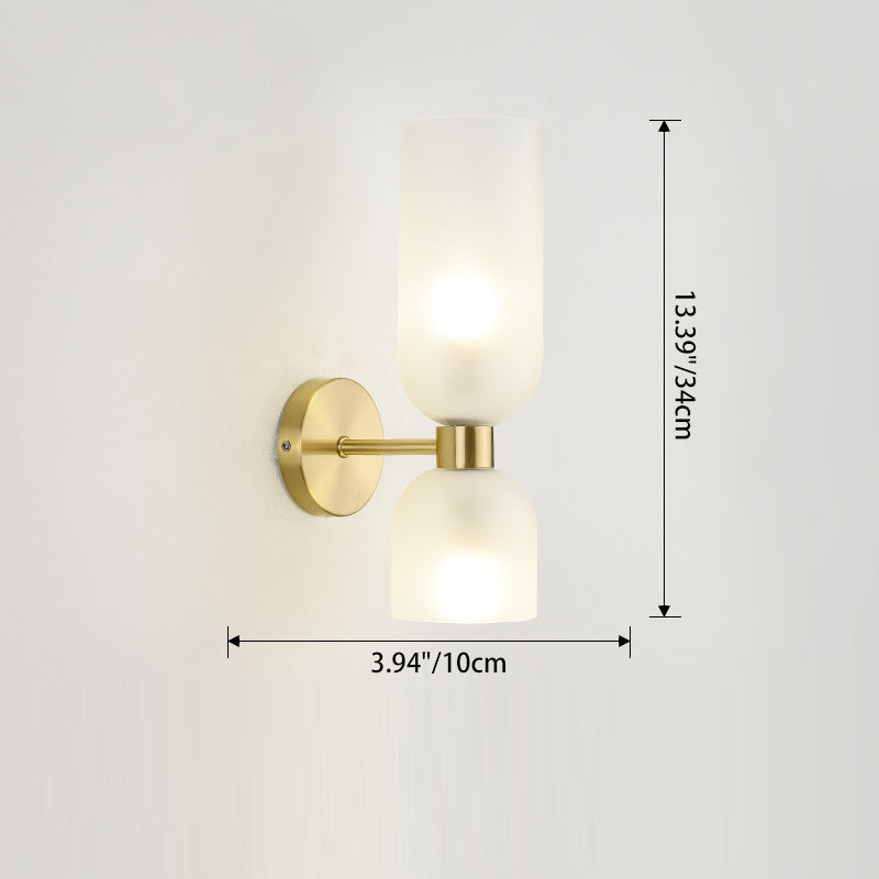 Traditional Chinese Copper Glass Cup Shade Up And Down Illuminated 2-Light Wall Sconce Lamp For Bedroom