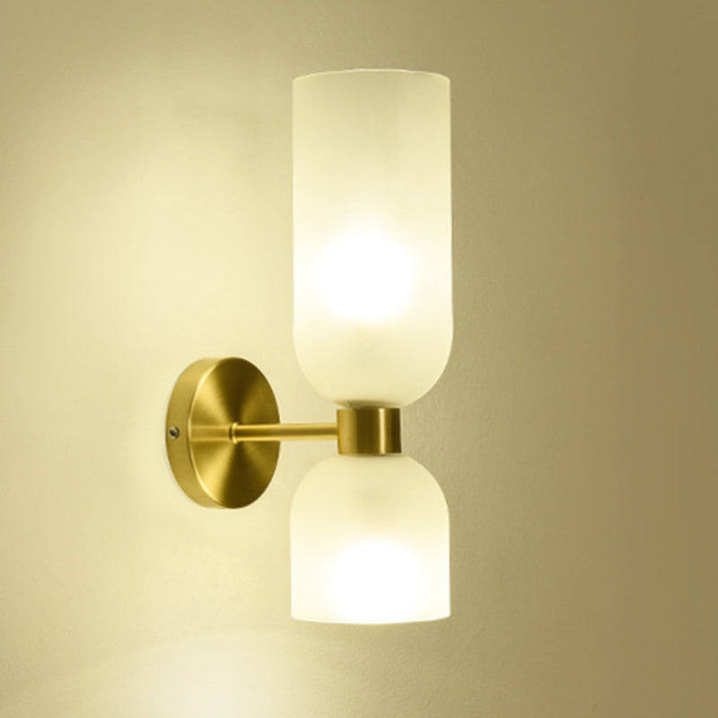 Traditional Chinese Copper Glass Cup Shade Up And Down Illuminated 2-Light Wall Sconce Lamp For Bedroom