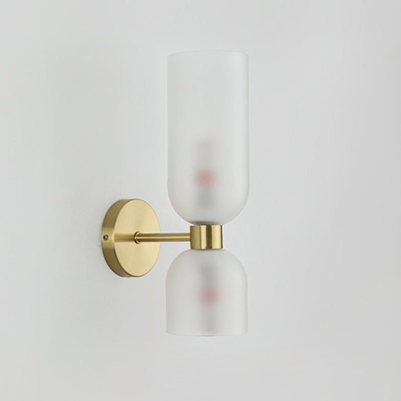 Traditional Chinese Copper Glass Cup Shade Up And Down Illuminated 2-Light Wall Sconce Lamp For Bedroom