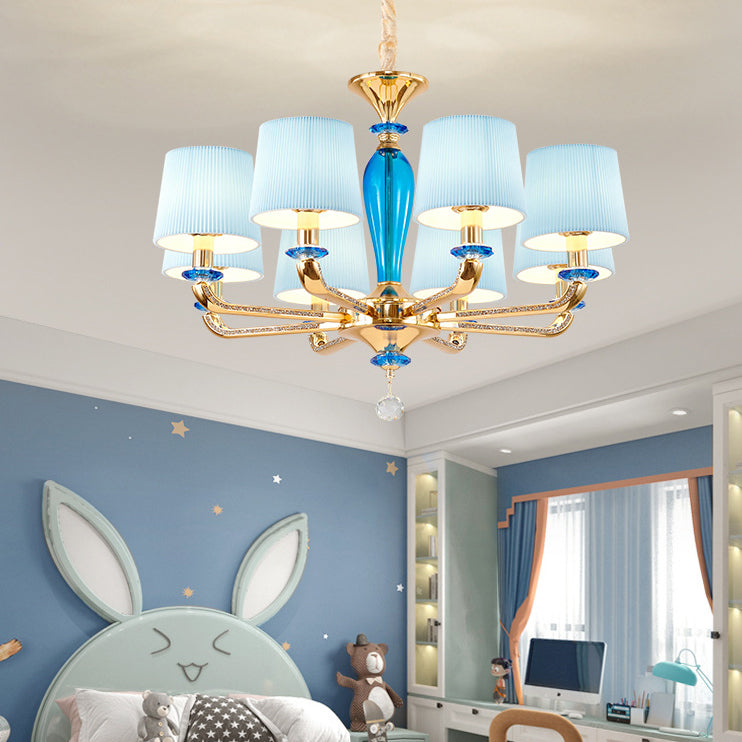 Modern Art Deco Pleated Fabric Shade Zinc Alloy Frame 6/8-Light Chandelier For Living Room