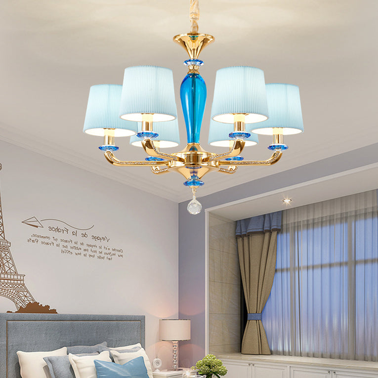 Modern Art Deco Pleated Fabric Shade Zinc Alloy Frame 6/8-Light Chandelier For Living Room