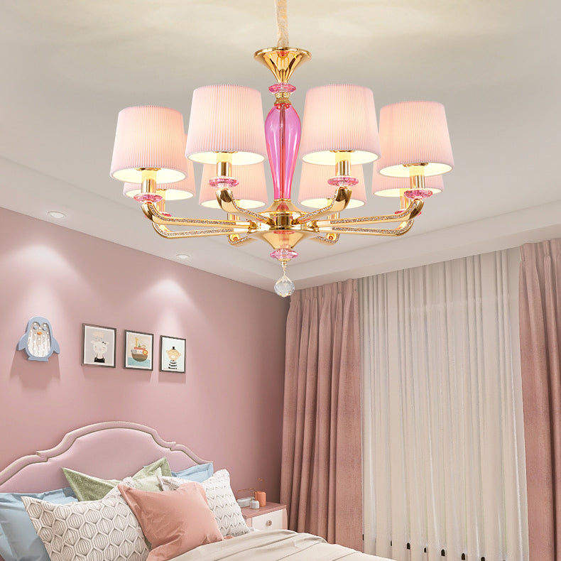 Modern Art Deco Pleated Fabric Shade Zinc Alloy Frame 6/8-Light Chandelier For Living Room