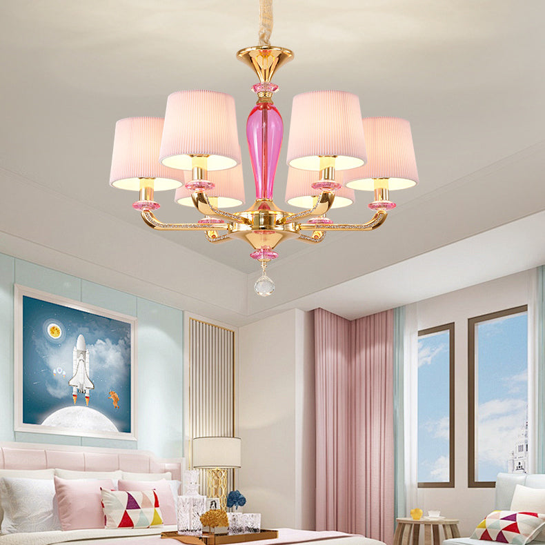 Modern Art Deco Pleated Fabric Shade Zinc Alloy Frame 6/8-Light Chandelier For Living Room