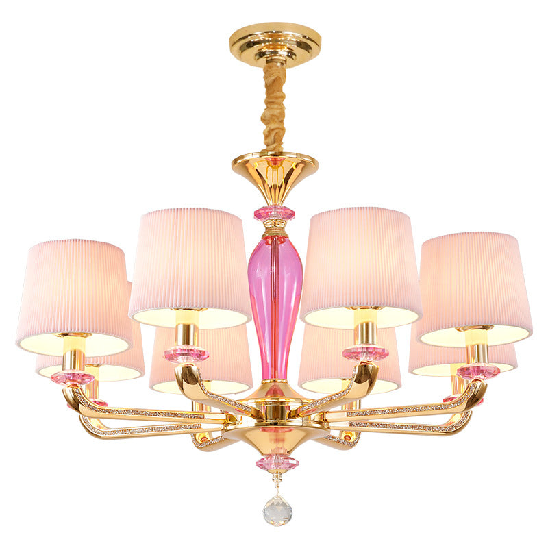 Modern Art Deco Pleated Fabric Shade Zinc Alloy Frame 6/8-Light Chandelier For Living Room