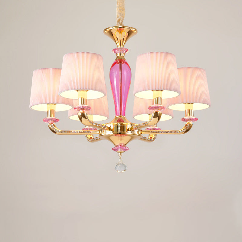 Modern Art Deco Pleated Fabric Shade Zinc Alloy Frame 6/8-Light Chandelier For Living Room