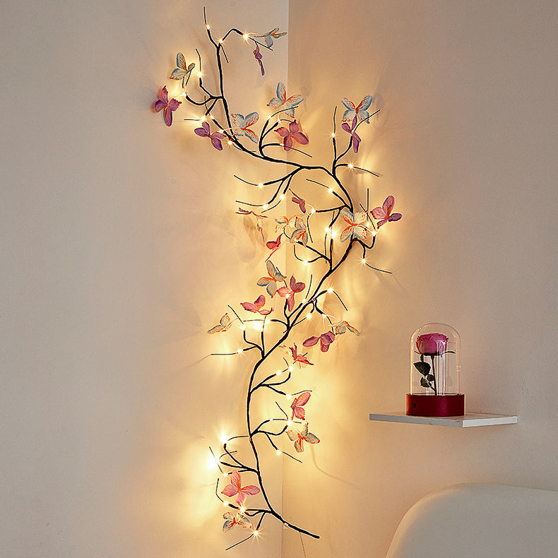 Contemporary Creative Fabric Imitation Butterfly Branches LED Wall Sconce Lamp Decoration Light For Living Room