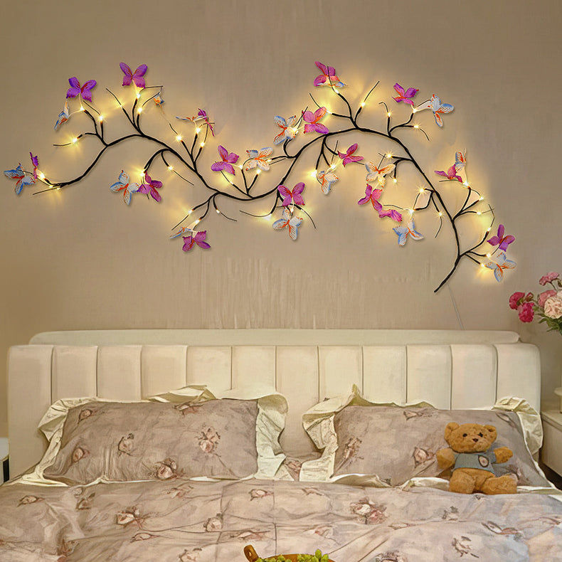 Contemporary Creative Fabric Imitation Butterfly Branches LED Wall Sconce Lamp Decoration Light For Living Room
