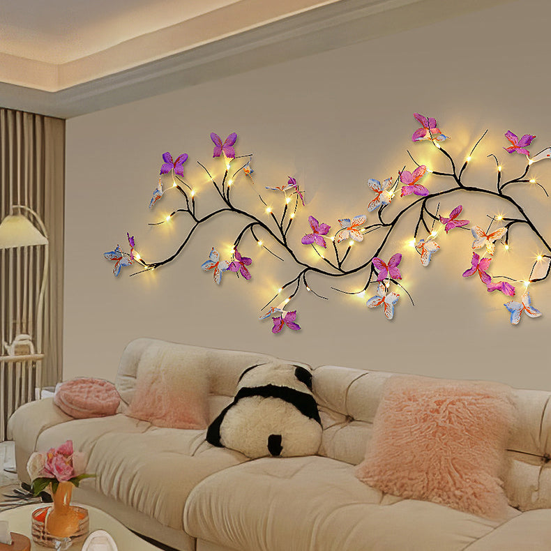 Contemporary Creative Fabric Imitation Butterfly Branches LED Wall Sconce Lamp Decoration Light For Living Room