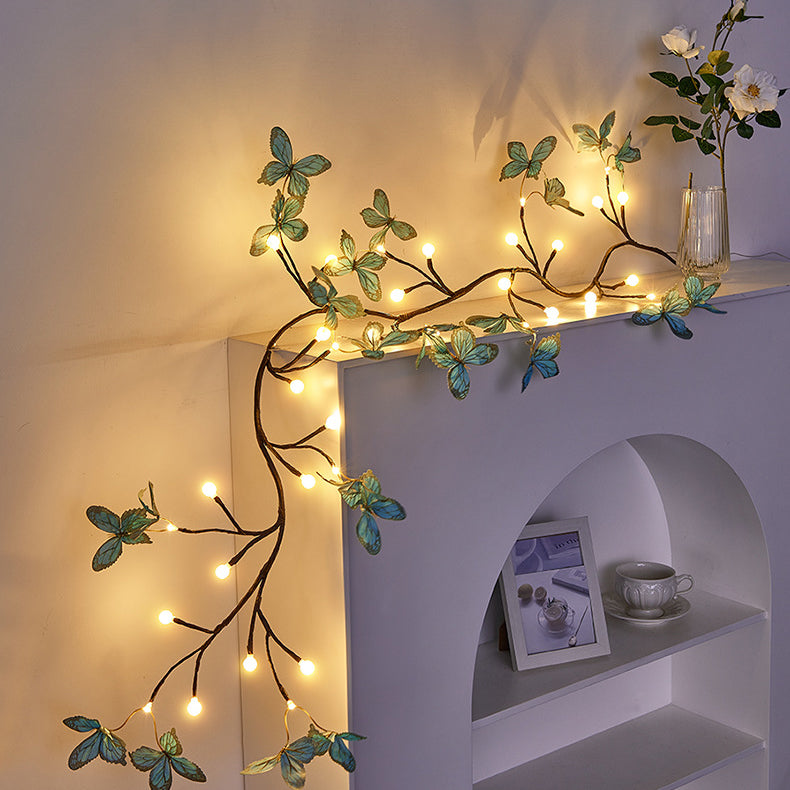 Contemporary Creative Fabric Imitation Butterfly Branches LED Wall Sconce Lamp Decoration Light For Living Room