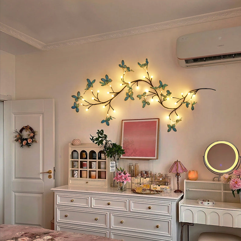 Contemporary Creative Fabric Imitation Butterfly Branches LED Wall Sconce Lamp Decoration Light For Living Room