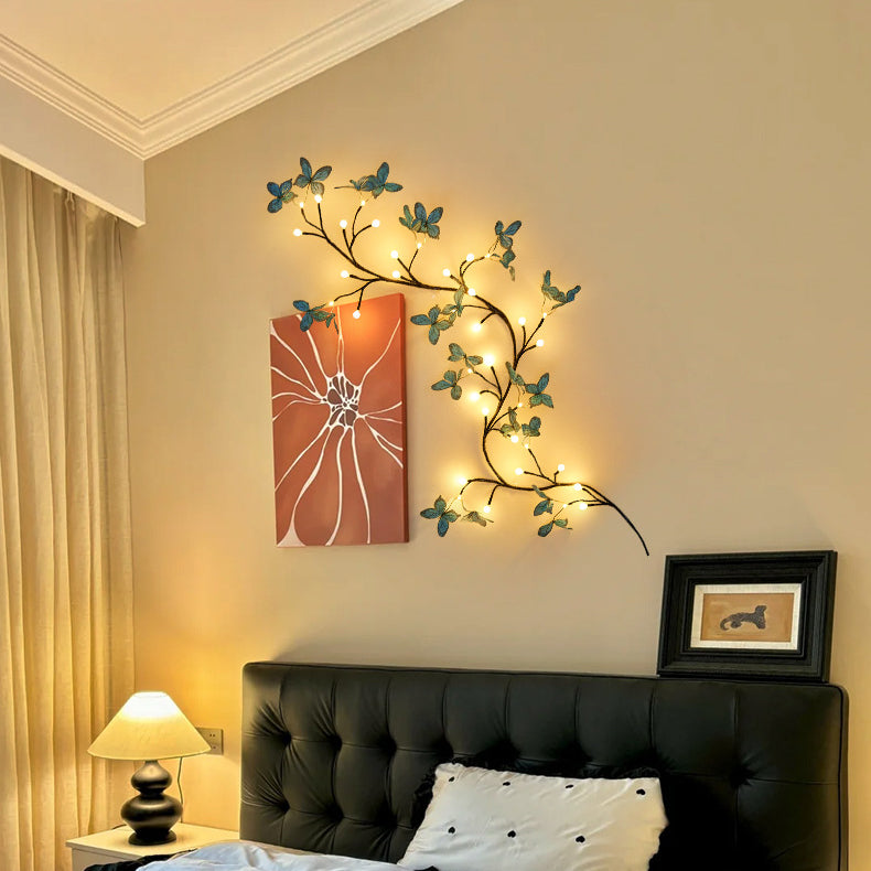Contemporary Creative Fabric Imitation Butterfly Branches LED Wall Sconce Lamp Decoration Light For Living Room