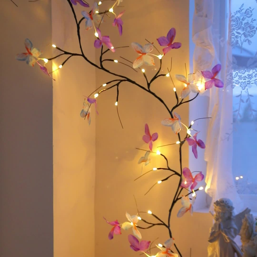 Contemporary Creative Fabric Imitation Butterfly Branches LED Wall Sconce Lamp Decoration Light For Living Room