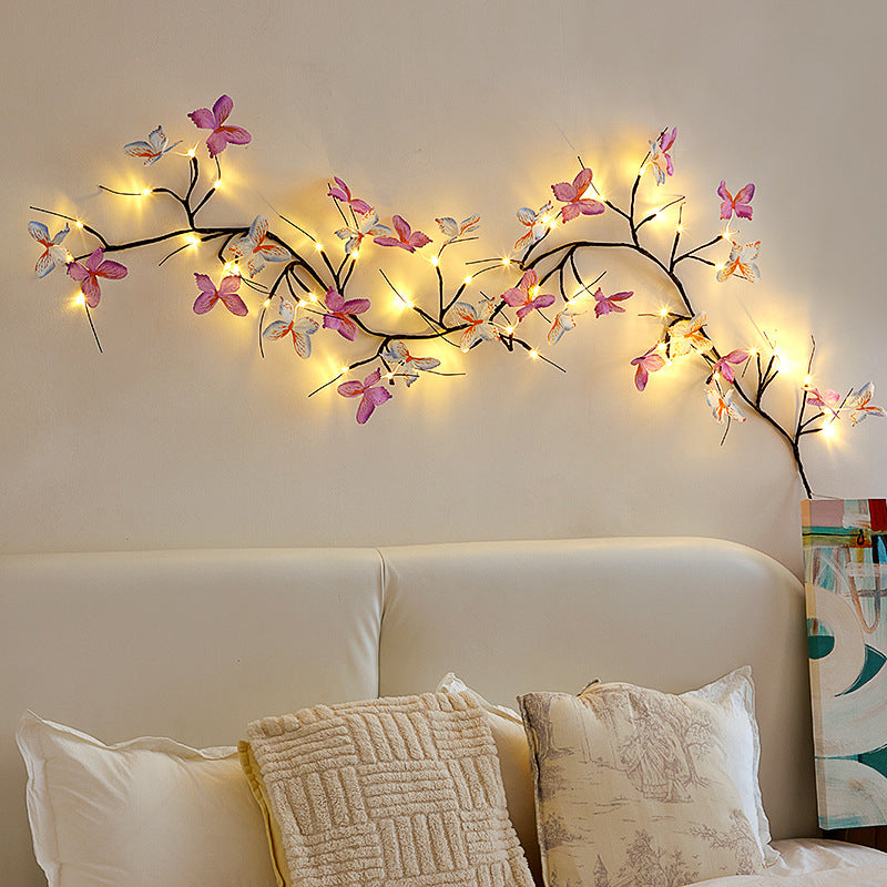 Contemporary Creative Fabric Imitation Butterfly Branches LED Wall Sconce Lamp Decoration Light For Living Room
