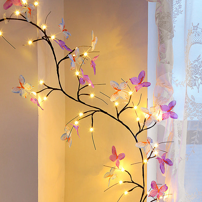 Contemporary Creative Fabric Imitation Butterfly Branches LED Wall Sconce Lamp Decoration Light For Living Room