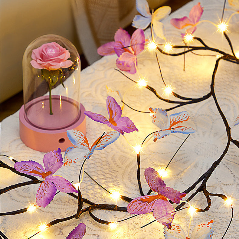 Contemporary Creative Fabric Imitation Butterfly Branches LED Wall Sconce Lamp Decoration Light For Living Room