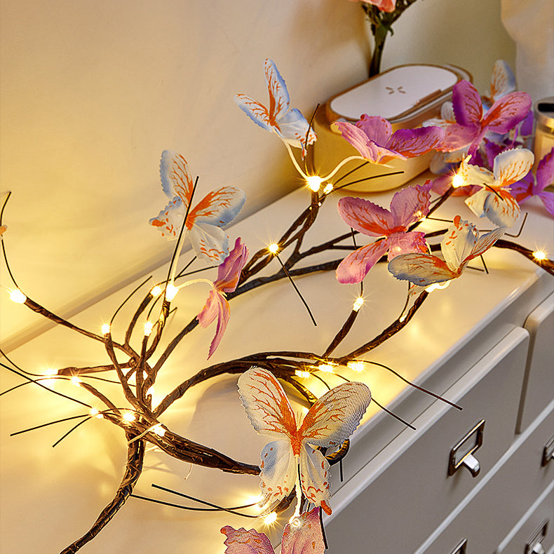 Contemporary Creative Fabric Imitation Butterfly Branches LED Wall Sconce Lamp Decoration Light For Living Room