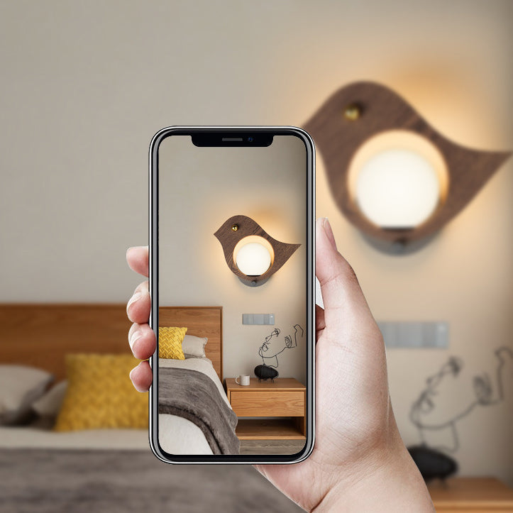 Contemporary Creative Animal Bird Whale Iron Faux Woodgrain LED Wall Sconce Lamp For Bedroom