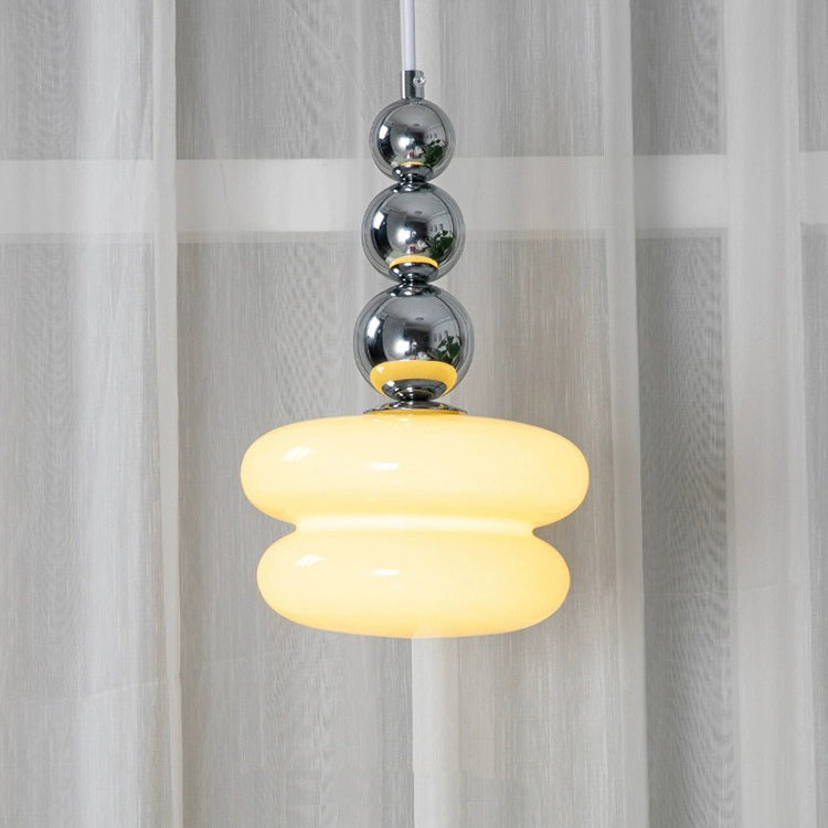 Contemporary Nordic Iron Glass Round Shade 1-Light Pendant Light For Living Room