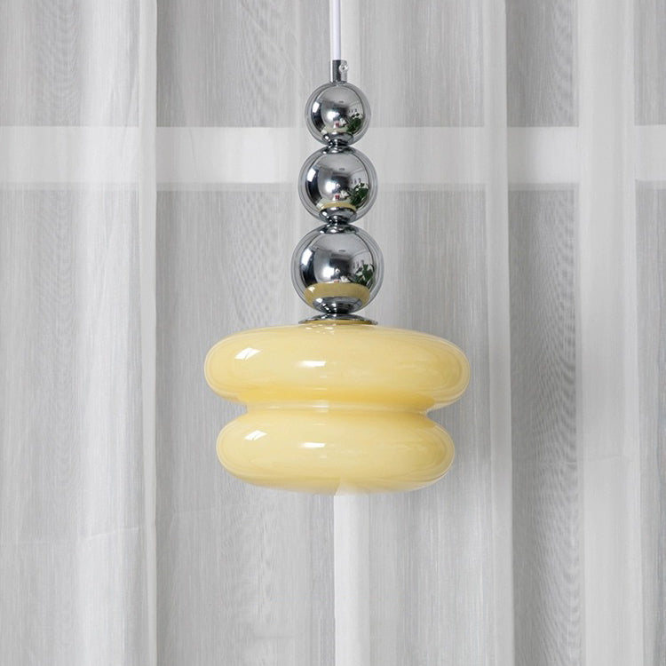 Contemporary Nordic Iron Glass Round Shade 1-Light Pendant Light For Living Room